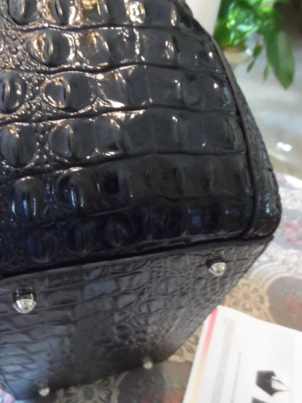 New Brahmin Black Patent Croc Embossed Iona Large Tote Bag - Picture 12 of 16